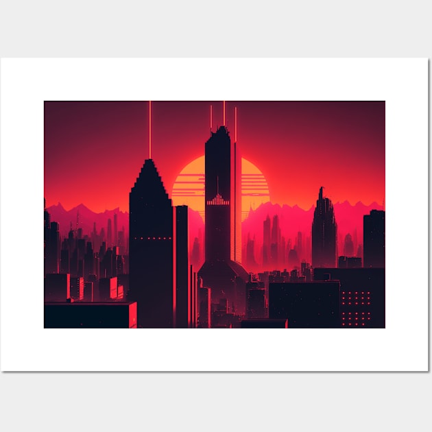 Retrowave 80s Synthwave Sun City Wall Art by Nightarcade